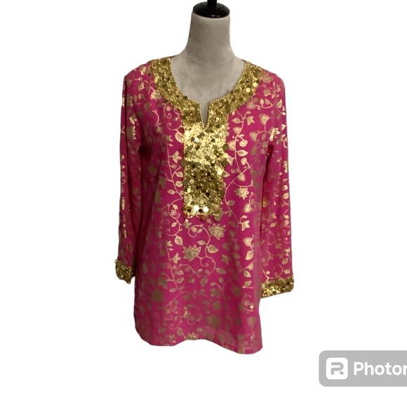 DG2 by Diane Gilman Tops - Diane Gilman blouse womens SZ XS tunic hot pink  sequins vintage 90’s Ba…